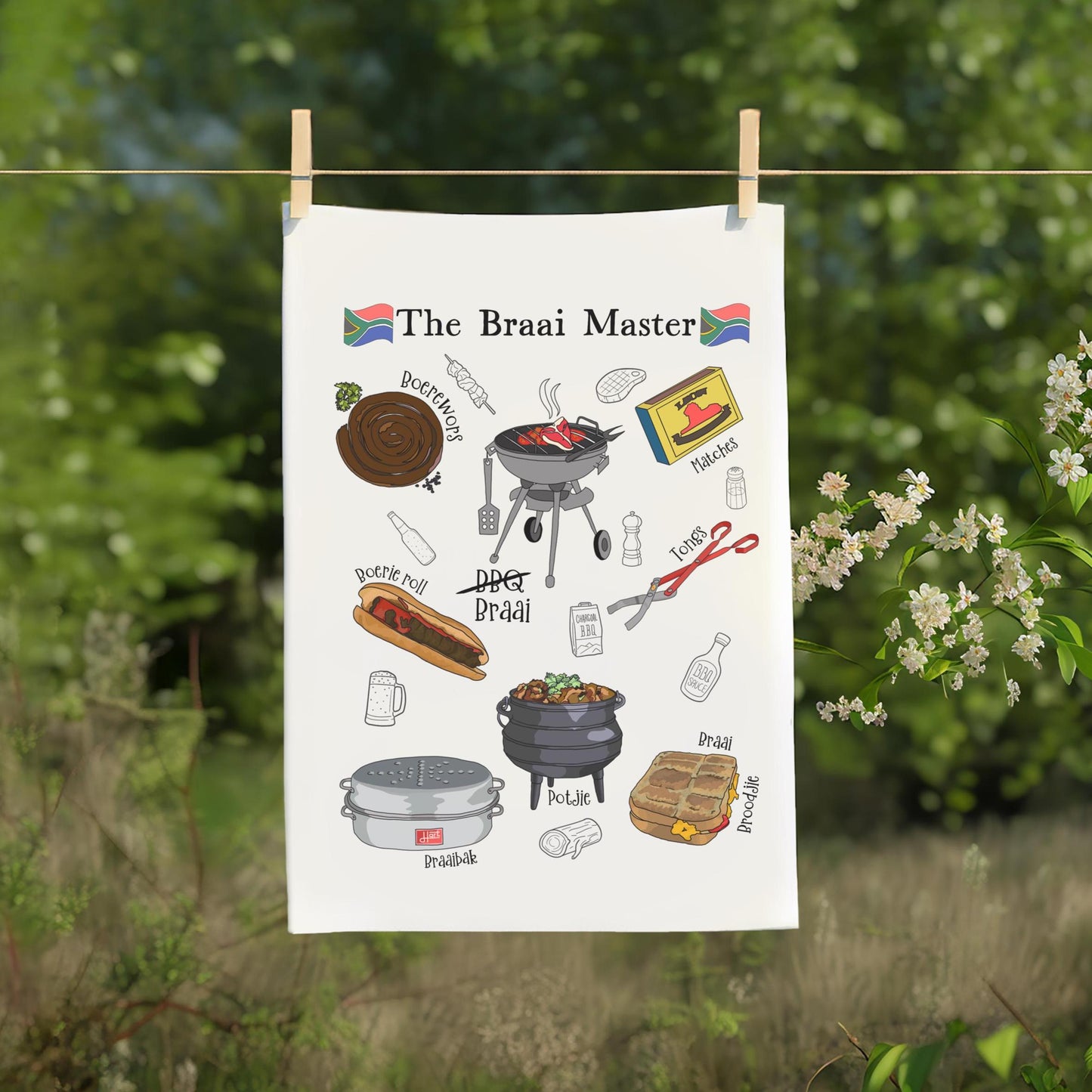 South African Braai Master Potjie Tea towel Unique Afrikaans Bar Hand Dish Cloth Father's Day New Home Decoration Kitchen gift bbq outdoors