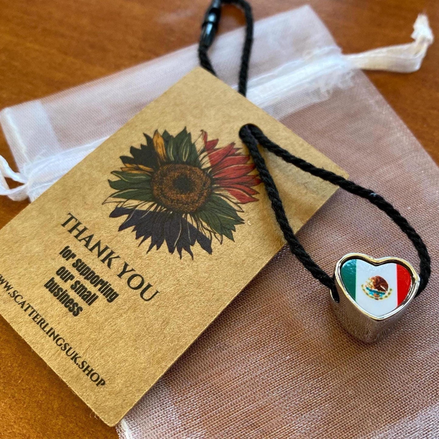 Mexico Mexican flag heart bracelet stainless steel charm bead. Personalised Add on charm Large hole Valentine’s gift for mom mum CHARM ONLY
