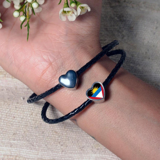 Antigua and Barbuda Flag heart charm bead  Flag Bead stainless steel charm. Add on bead. CHARM ONLY