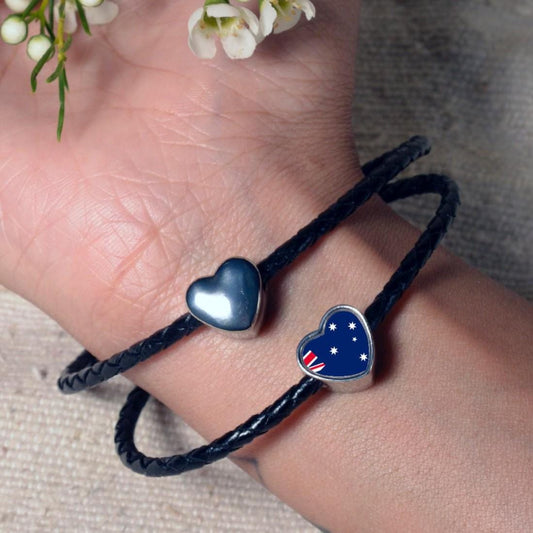 Australia Australian flag heart bracelet stainless steel charm bead add on Large hole bead Valentine’s gift for mom mum CHARM ONLY