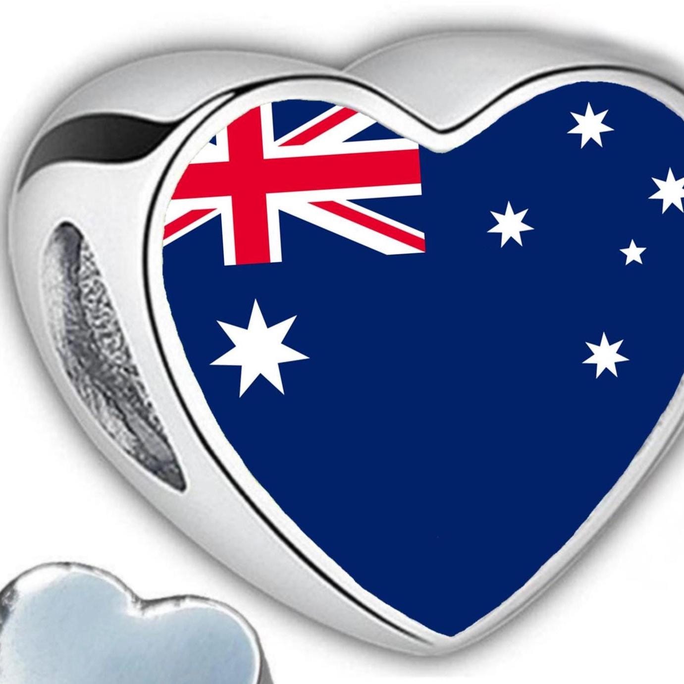 Australia Australian flag heart bracelet stainless steel charm bead add on Large hole bead Valentine’s gift for mom mum CHARM ONLY