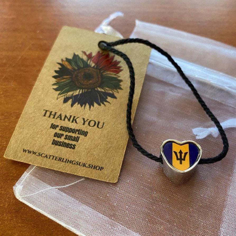Barbados flag heart shaped bracelet stainless steel add on charm Large hole on charm Gift for mum mom Valentine’s Day gift CHARM ONLY