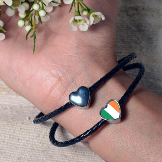 Ireland Irish tricolour flag heart bracelet stainless steel charm bead. Add on charm bead. European charm bead. Valentine’s Gift. CHARM ONLY