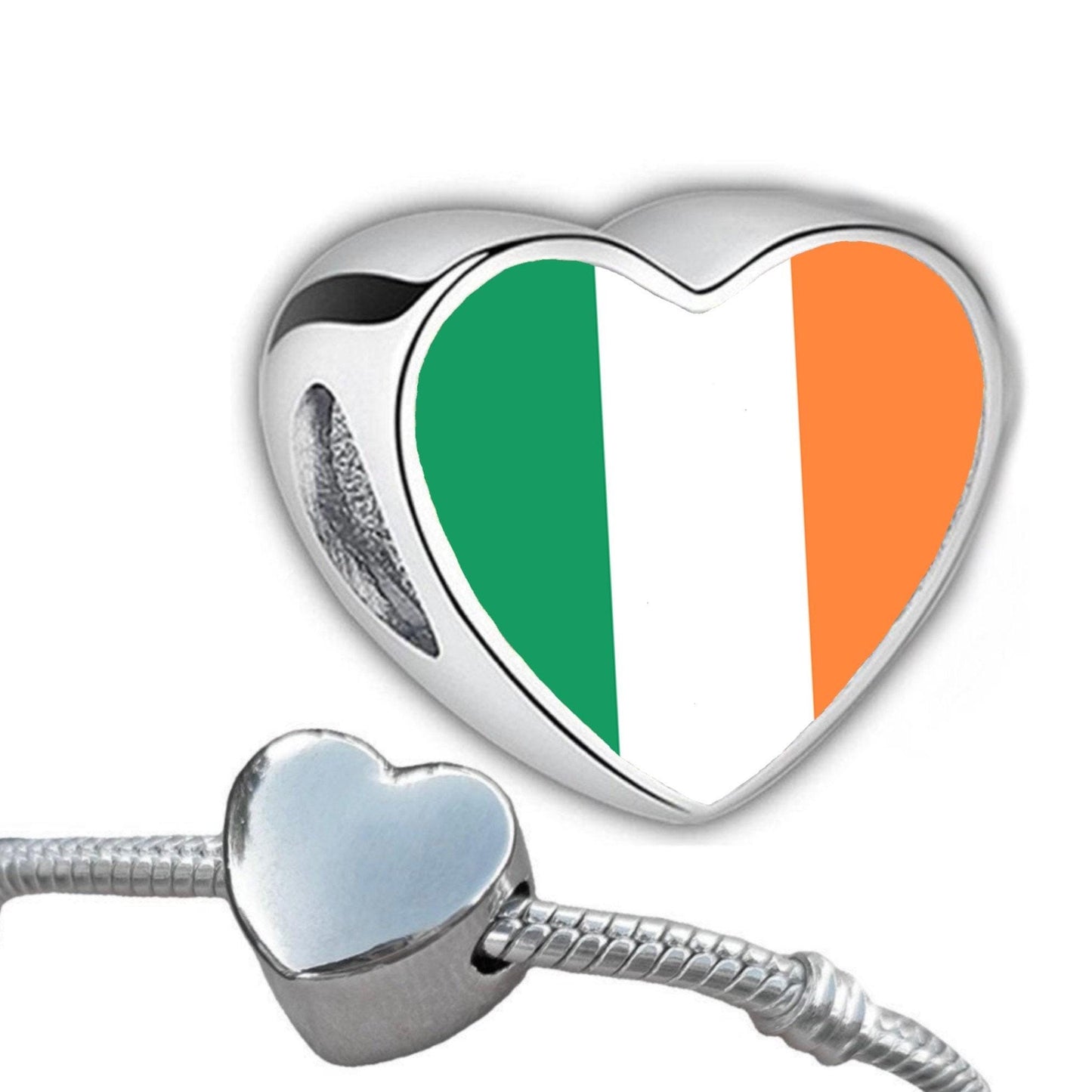 Ireland Irish tricolour flag heart bracelet stainless steel charm bead. Add on charm bead. European charm bead. Valentine’s Gift. CHARM ONLY