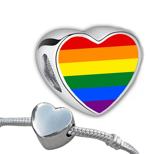 LGBTQ+ Pride heart charm bead Your flag on a stainless steel charm Unique gift Hand printed Personalised charm Valentine gift Add on bead