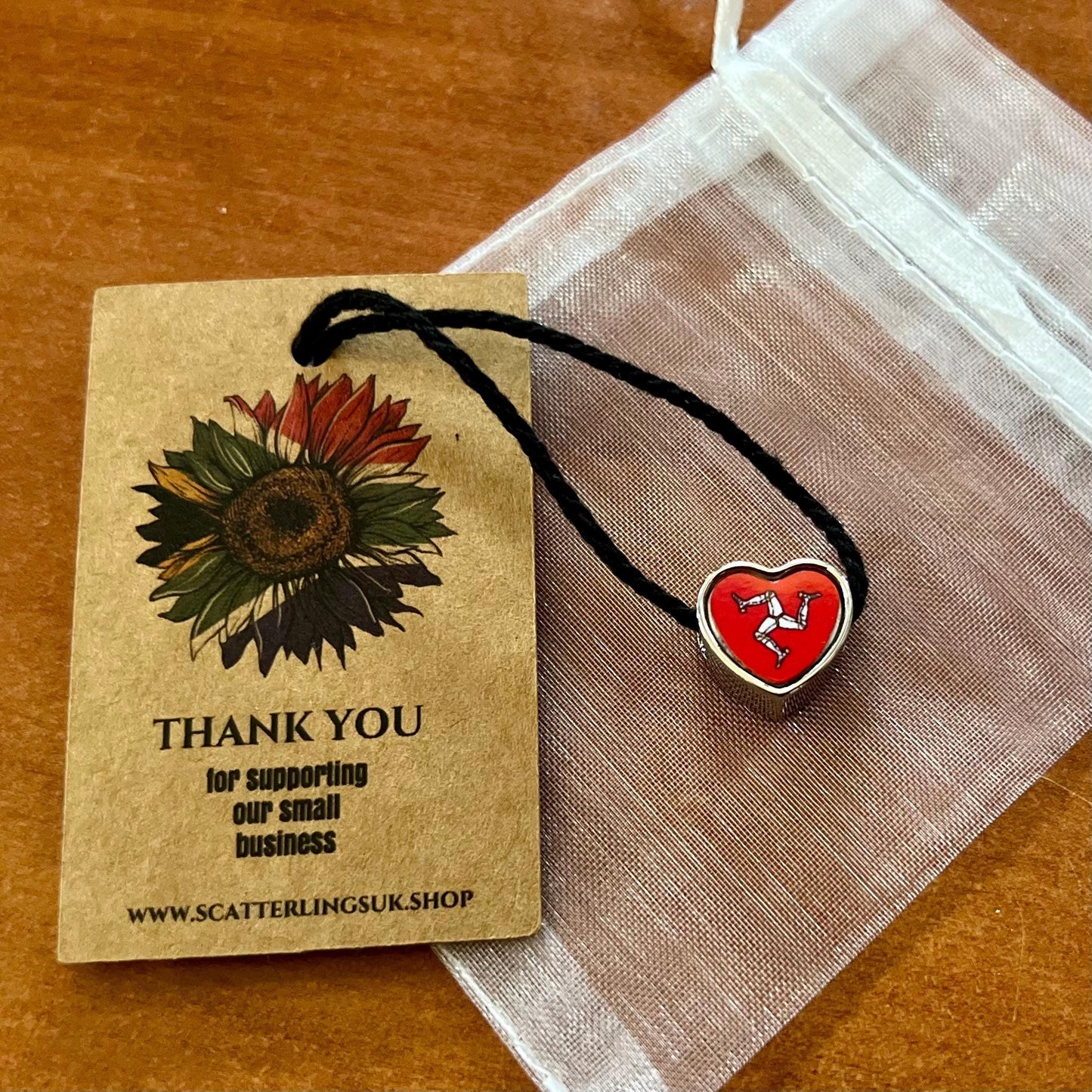Isle of Man Manx flag heart shaped bracelet stainless steel charm bead charm Addon Large hole  Valentine’s Gift for mom mum CHARM ONLY