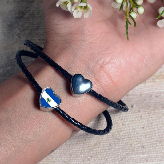 El Salvador flag heart shaped bracelet stainless steel charm bead personalised charm add on large hole Valentine gift for mum mom CHARM ONLY