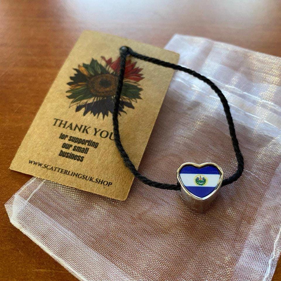 El Salvador flag heart shaped bracelet stainless steel charm bead personalised charm add on large hole Valentine gift for mum mom CHARM ONLY