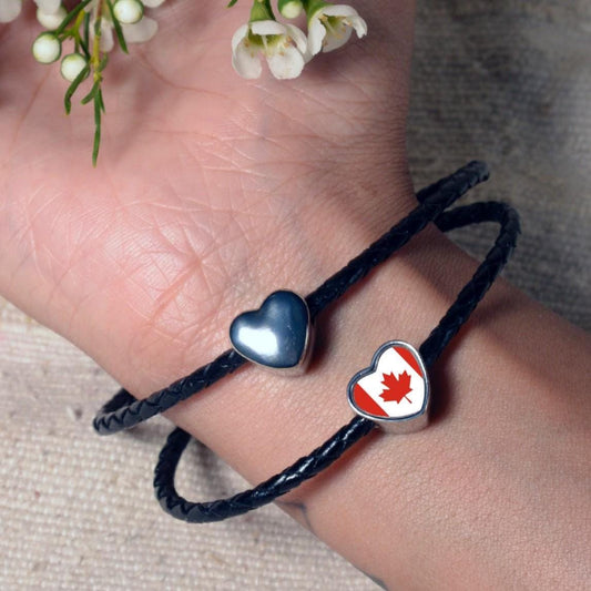 Canadian Canada Flag heart shaped stainless steel charm bead Personalised Charm Addon charm Large hole bead Valentine’s gift for mom mum