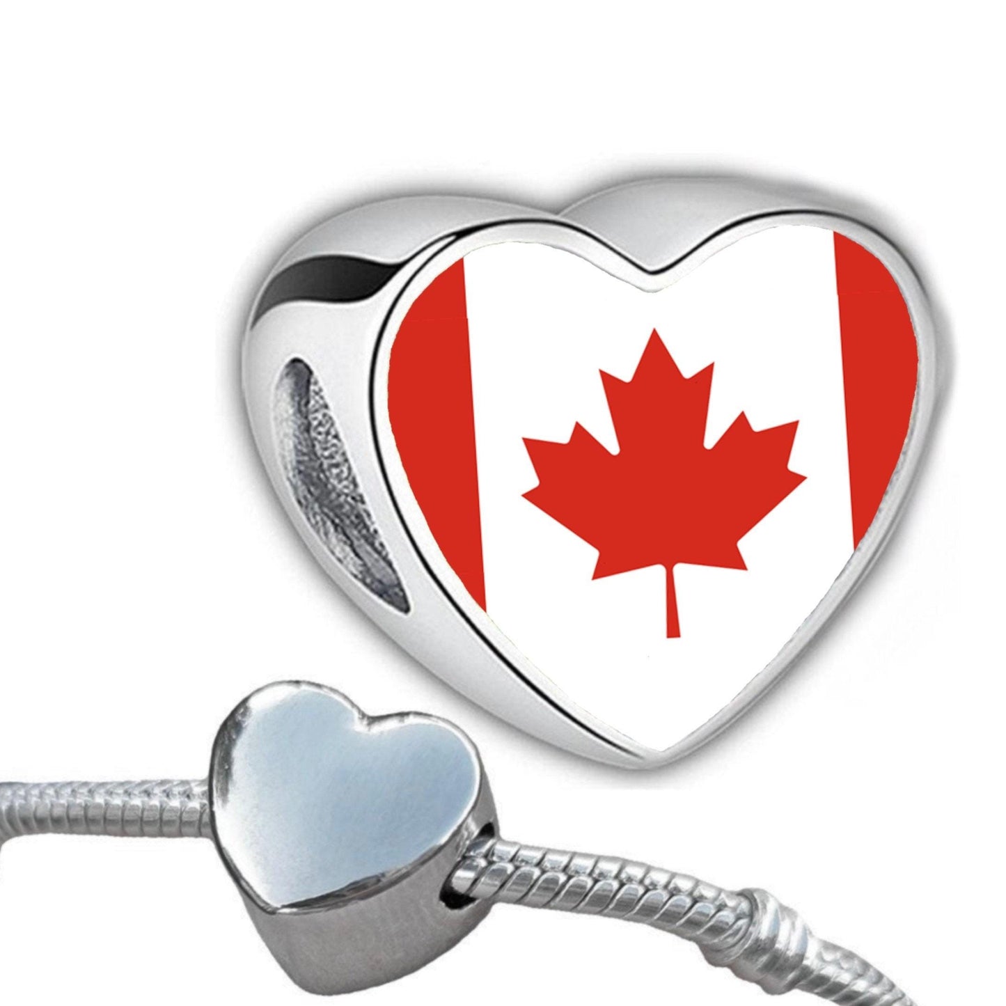 Canadian Canada Flag heart shaped stainless steel charm bead Personalised Charm Addon charm Large hole bead Valentine’s gift for mom mum