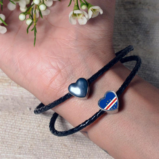 Cape Verde Flag heart stainless steel charm bead personalised charm large hole charm add on bead. Valentine’s gift for mom mum. CHARM ONLY
