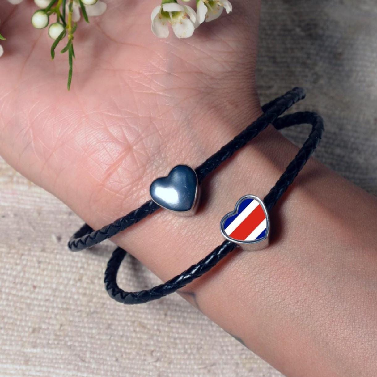 Costa Rica heart shaped bracelet stainless steel charm. Personalised charm. Costa Rican flag charm. CHARM ONLY