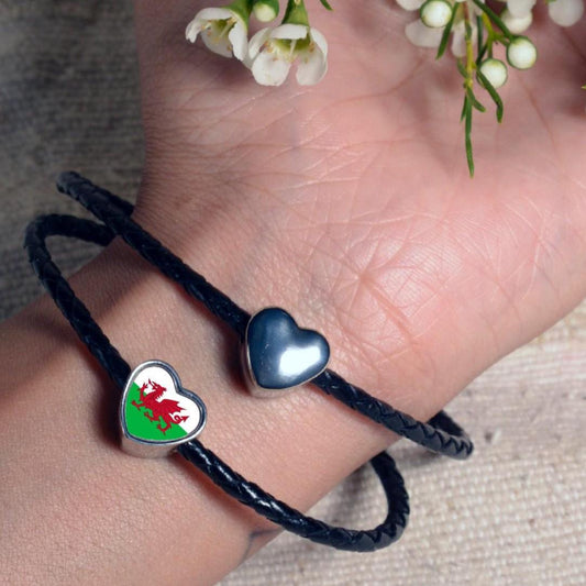 Cymru Wales Welsh dragon Flag heart stainless steel charm bead Personalised Charm Add on charm Large hole bead Valentine’s gift for mom mum