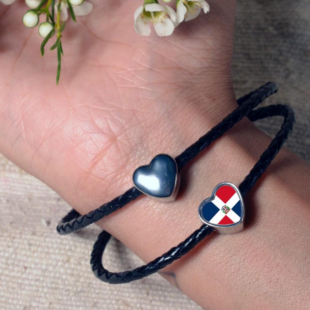 Dominican Republic heart bracelet stainless steel charm bead. Personalised Flag charm bead. Add on charm bead. Gift for mom mum CHARM ONLY