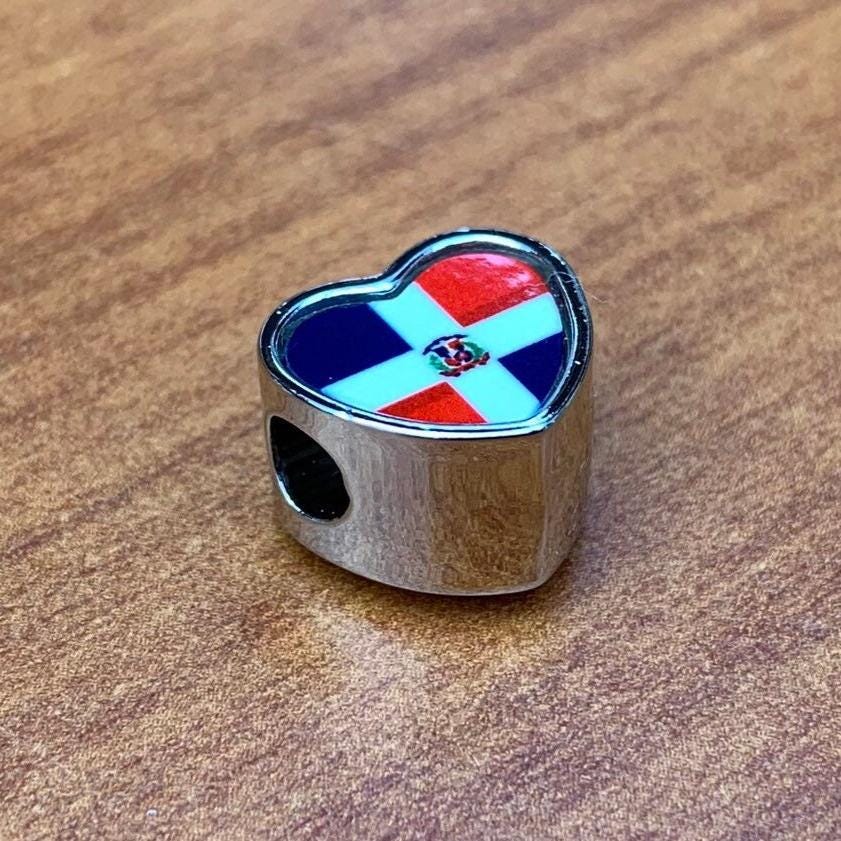 Dominican Republic heart bracelet stainless steel charm bead. Personalised Flag charm bead. Add on charm bead. Gift for mom mum CHARM ONLY