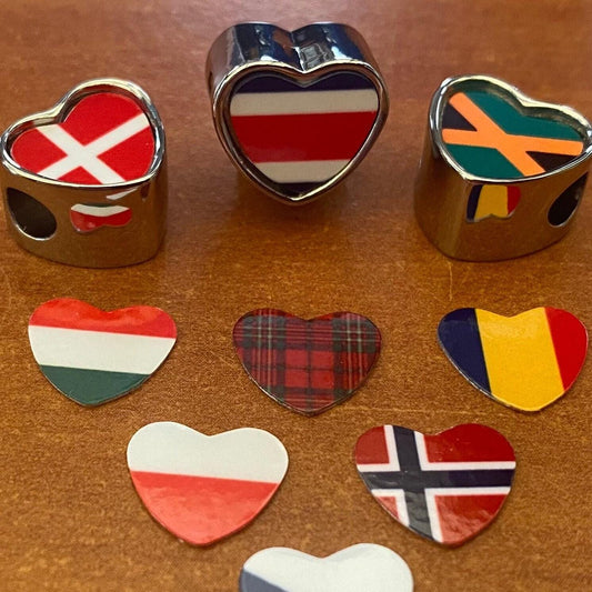 Double sided heart bracelet charm world flags two countries Large hole Add on bracelet bead Gift Valentine's Mother's Day. CHARM ONLY