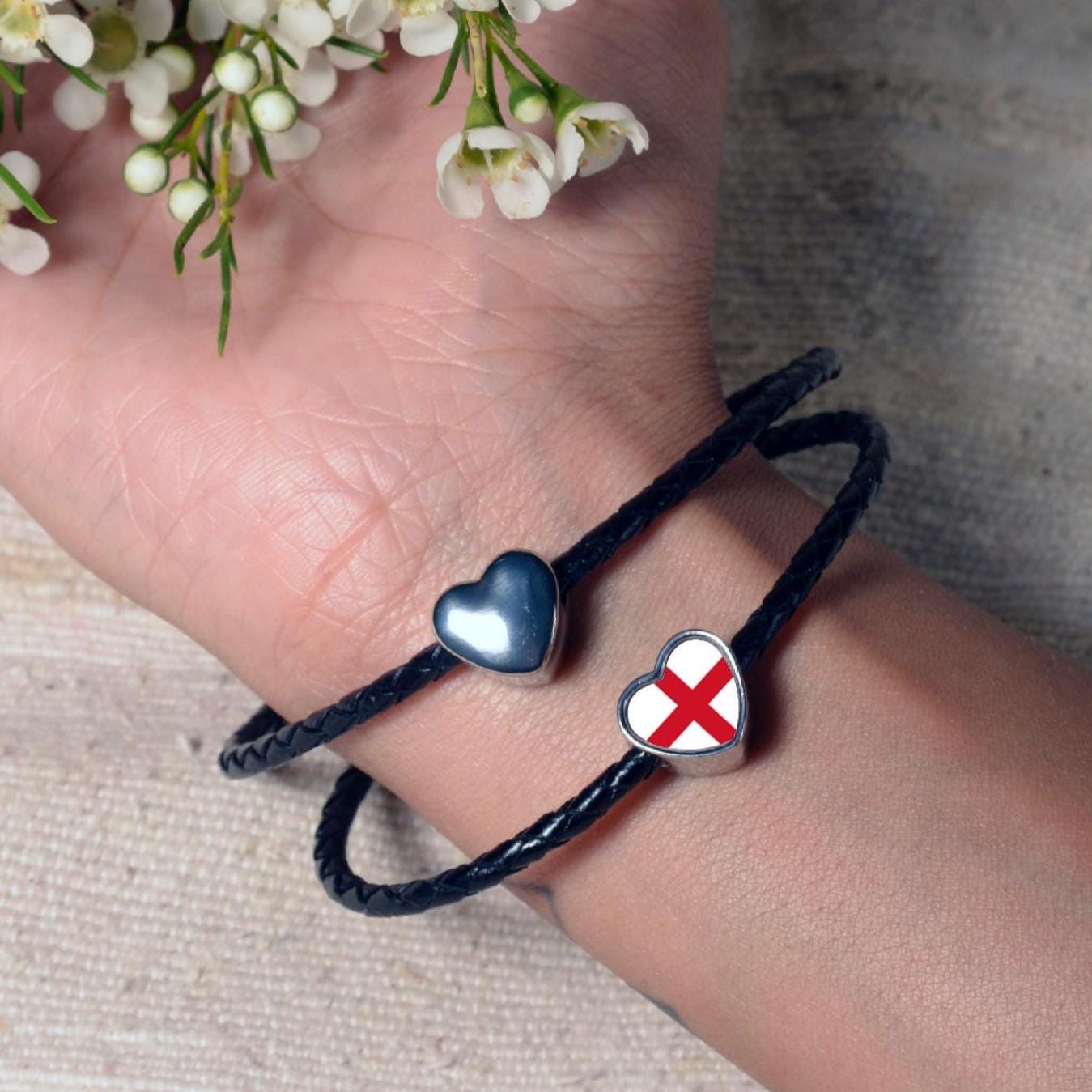 English England St Georges Flag heart bracelet stainless steel charm bead Add on Large hole charm. Valentine’s Gift. Gift for mum CHARM ONLY