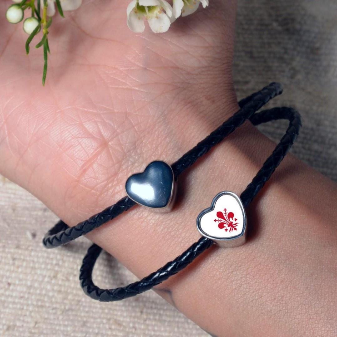 Florence Italy Italian heart shaped bracelet stainless steel charm bead flag Addon Large hole bead Valentine’s gift for mom mum CHARM ONLY