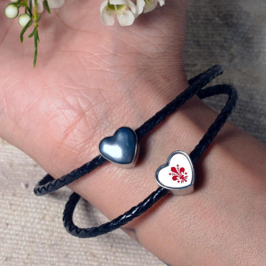 Florence Italy Italian heart shaped bracelet stainless steel charm bead flag Addon Large hole bead Valentine’s gift for mom mum CHARM ONLY