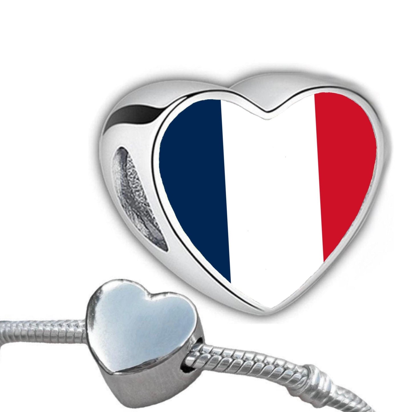 France French flag heart bracelet stainless steel charm bead Personalised Add on charm Large hole bead Valentine gift for mom mum CHARM ONLY