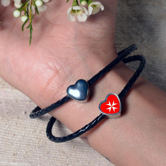 Malta Maltese Cross flag heart shape bracelet stainless steel charm bead Personalised Addon Large hole Valentine gift for mom mum CHARM ONLY