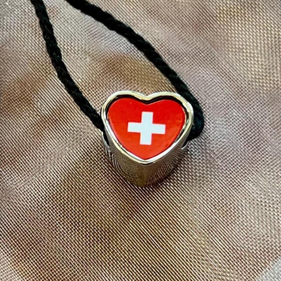 Switzerland Swiss flag heart shaped bracelet stainless steel charm Personalised CHARM ONLY