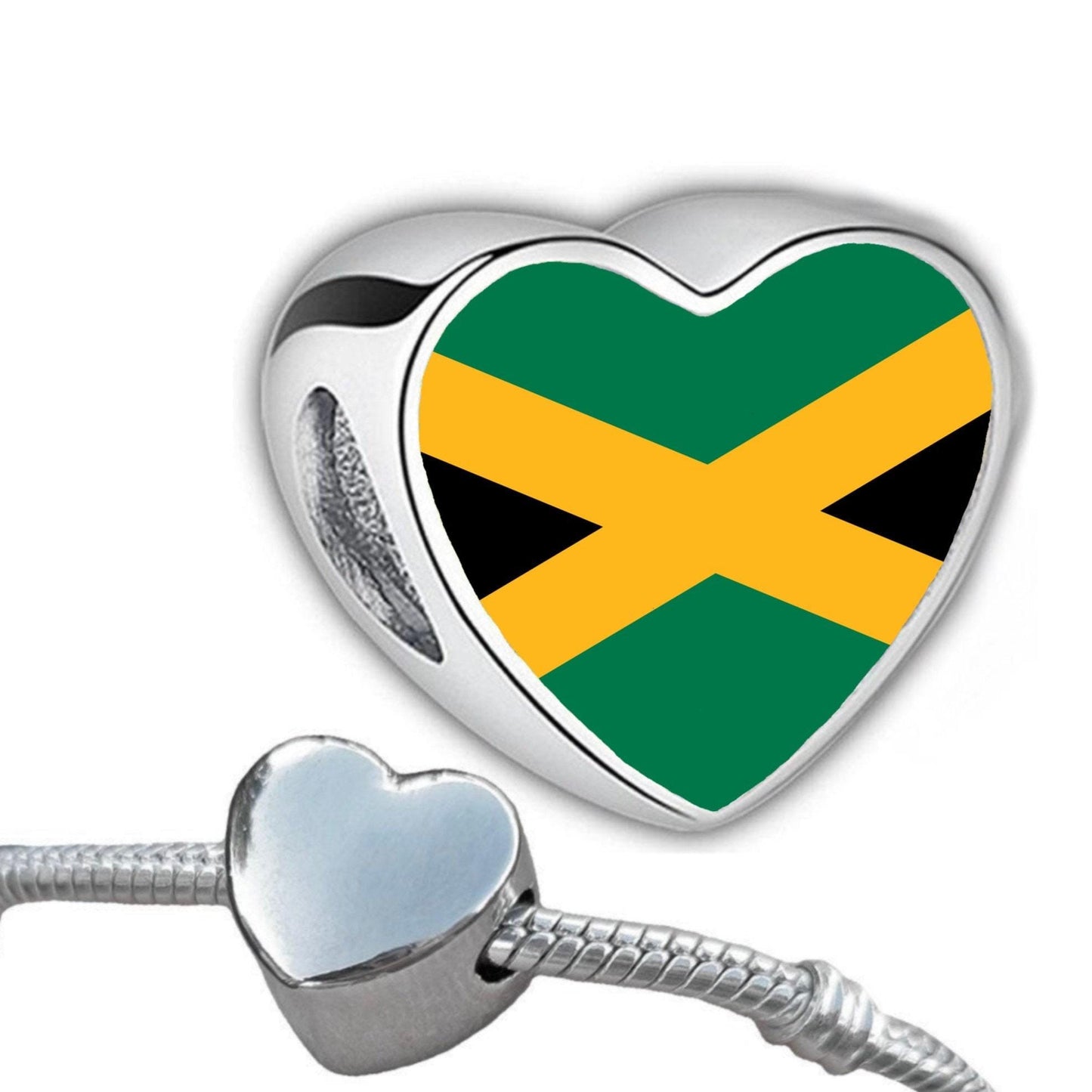 Jamaican Jamaica flag heart shaped bracelet stainless steel charm bead personalised addon large hole Valentine gift for mum mom CHARM ONLY