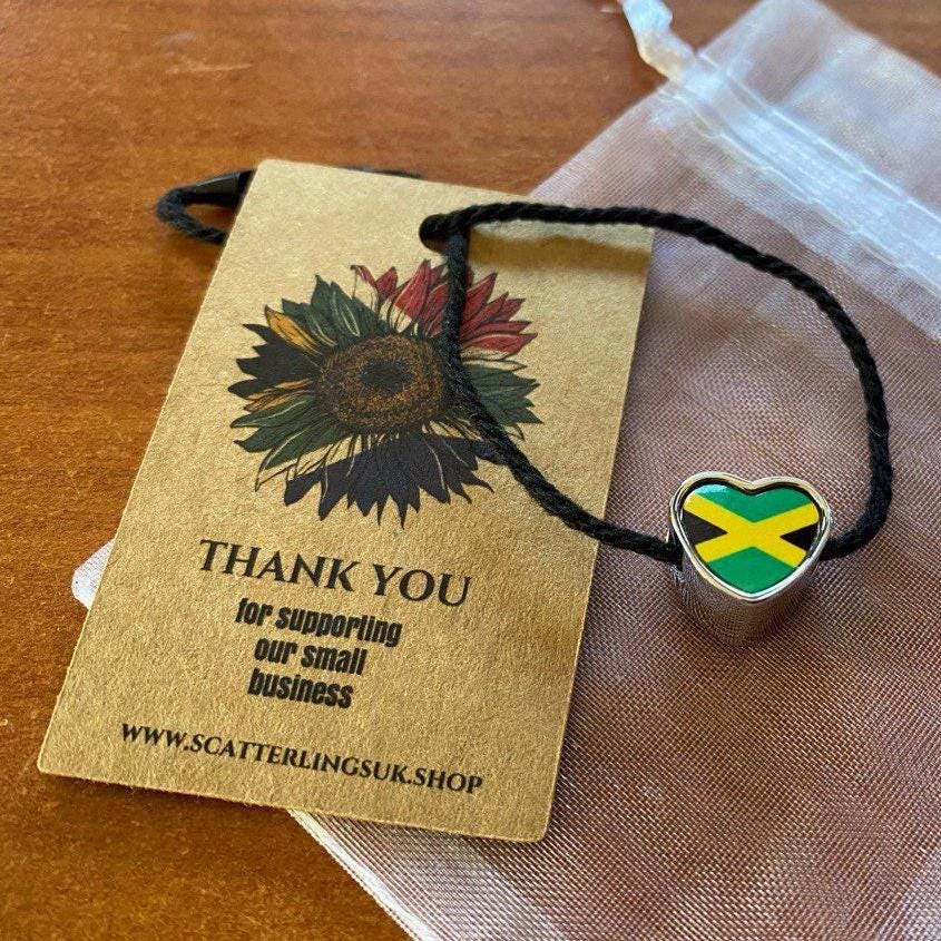 Jamaican Jamaica flag heart shaped bracelet stainless steel charm bead personalised addon large hole Valentine gift for mum mom CHARM ONLY