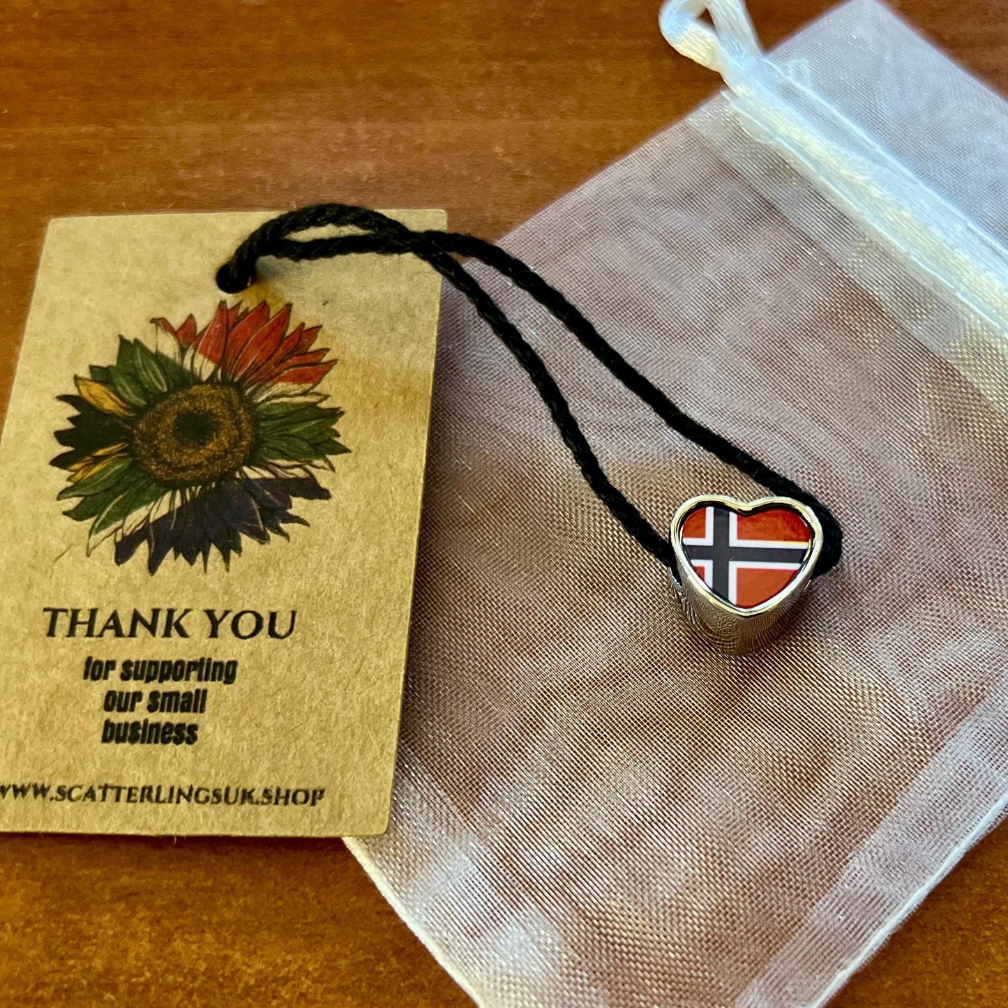 Norway Norwegian flag heart bracelet stainless steel charm bead Personalised Add on Large hole bead Valentine’s gift for mom mum CHARM ONLY