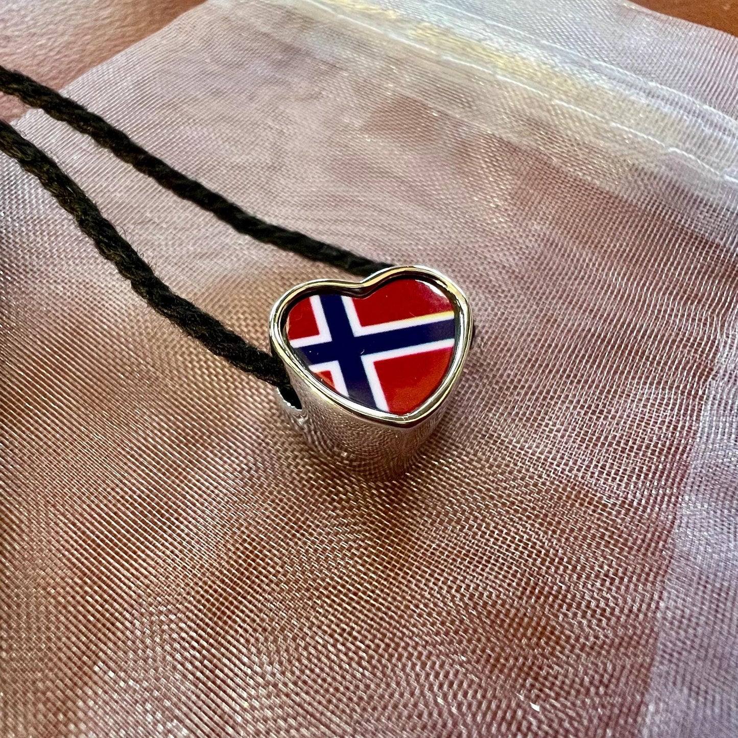 Norway Norwegian flag heart bracelet stainless steel charm bead Personalised Add on Large hole bead Valentine’s gift for mom mum CHARM ONLY