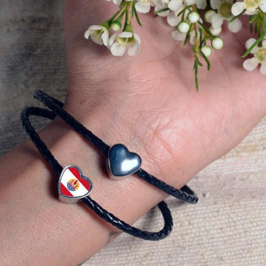 French Polynesia Polynesia flag heart shaped bracelet stainless steel charm bead charm Add on large hole Valentine’s gift for mom CHARM ONLY
