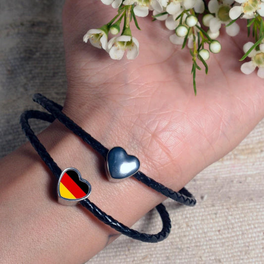Germany German Flag heart stainless steel charm bead personalised charm Add on charm Large hole bead Valentine’s gift for mom mum CHARM ONLY