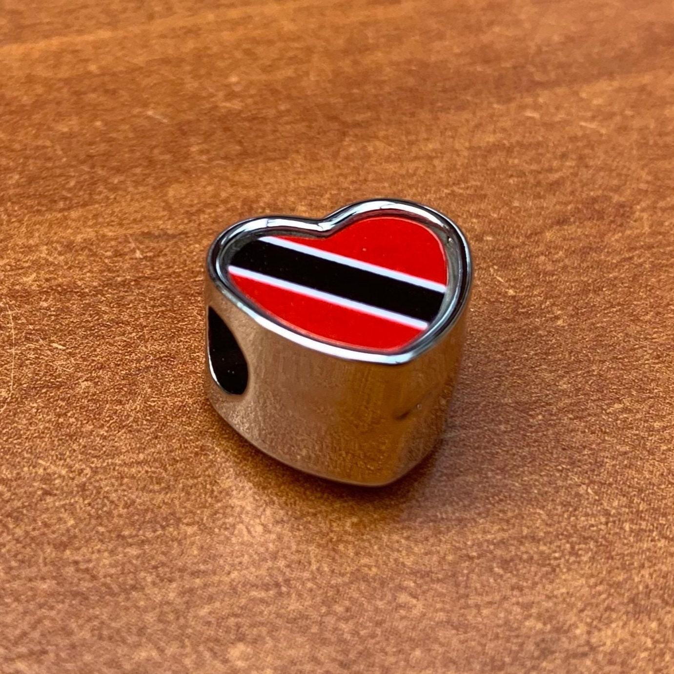 Trinidad and Tobago Flag heart stainless steel charm bead Personalised Charm jewellery Add on large hole charm Valentine’s gift for mom mum