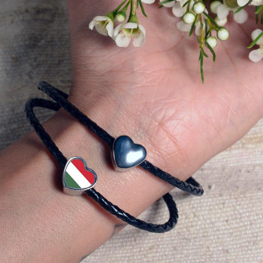 Hungarian Hungary Flag heart shaped bracelet stainless steel charm bead gift add on large hole charm Valentine’s gift for mom mum CHARM ONLY