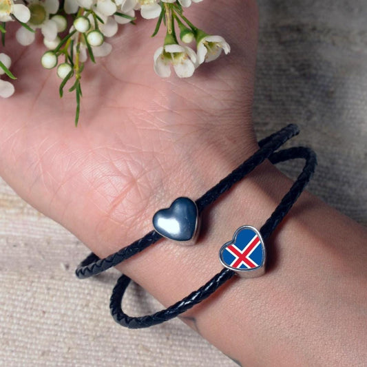 Iceland heart shaped bracelet stainless steel charm Iceland flag personalised charm bead. Add on Valentine gift Gift for mom mum. CHARM ONLY