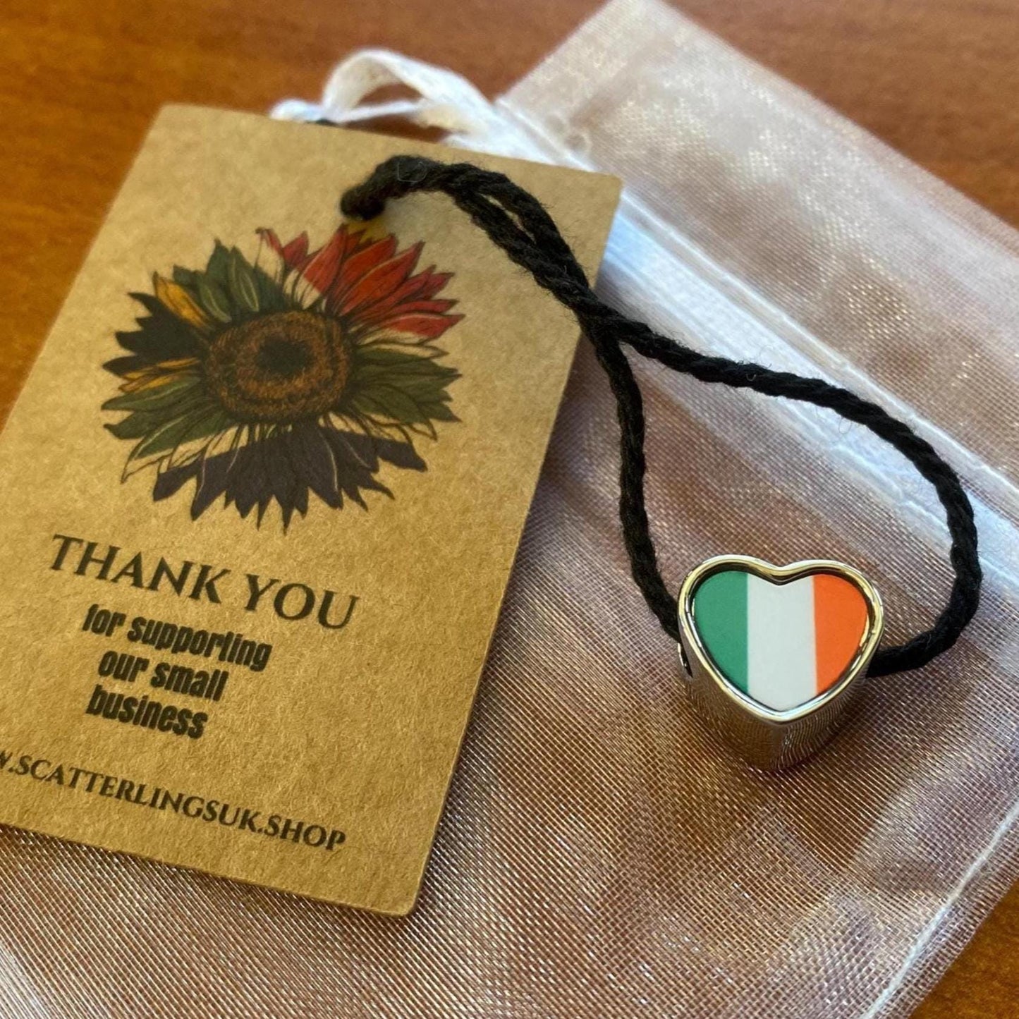 Ireland Irish tricolour flag heart bracelet stainless steel charm bead. Add on charm bead. European charm bead. Valentine’s Gift. CHARM ONLY