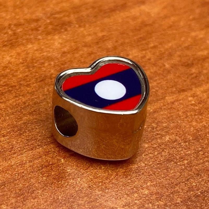 Laos flag heart shaped bracelet stainless steel charm bead Personalised Add on charm Large hole bead Valentine’s gift for mom mum CHARM ONLY