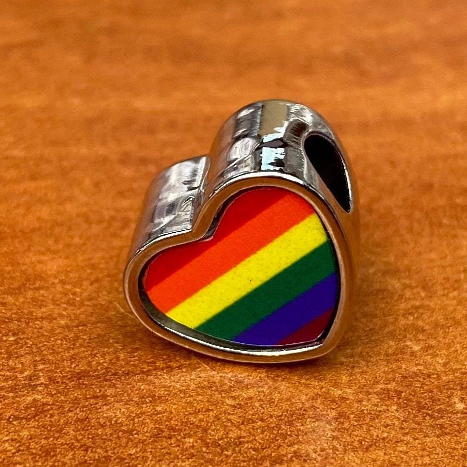 LGBTQ+ Pride heart charm bead Your flag on a stainless steel charm Unique gift Hand printed Personalised charm Valentine gift Add on bead