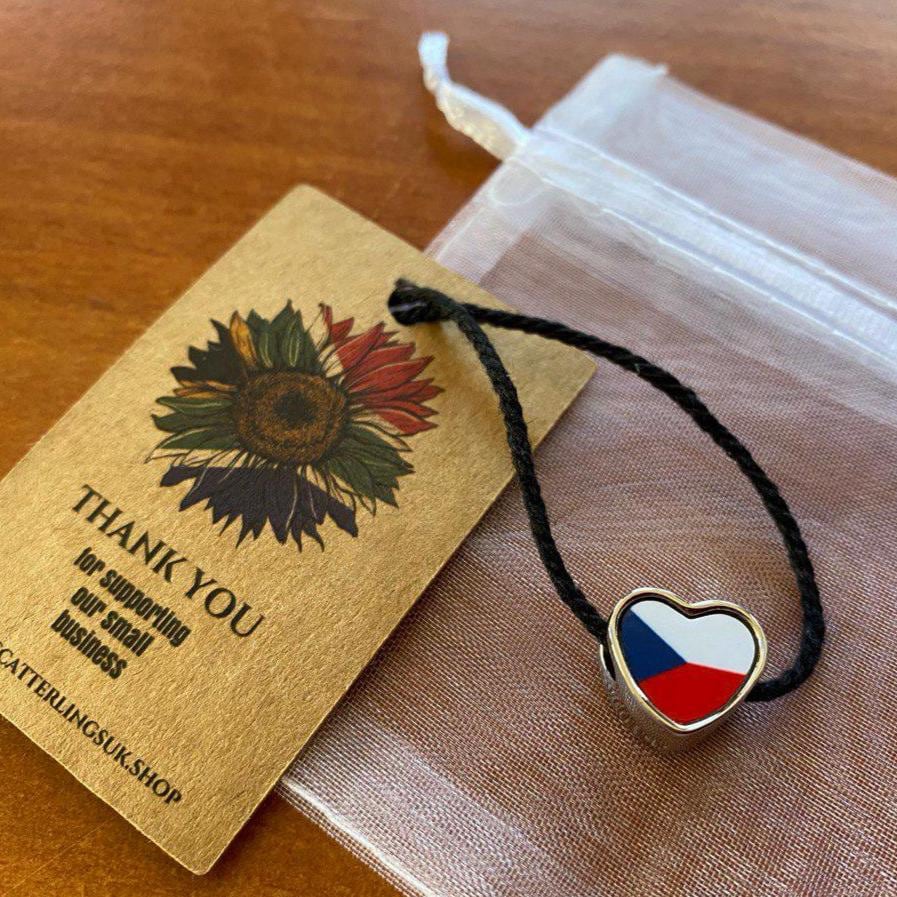 Personalised hand printed Flags of the World bracelet heart stainless steel charm bead Add on bead. Large hole bead Anniversary gift for her