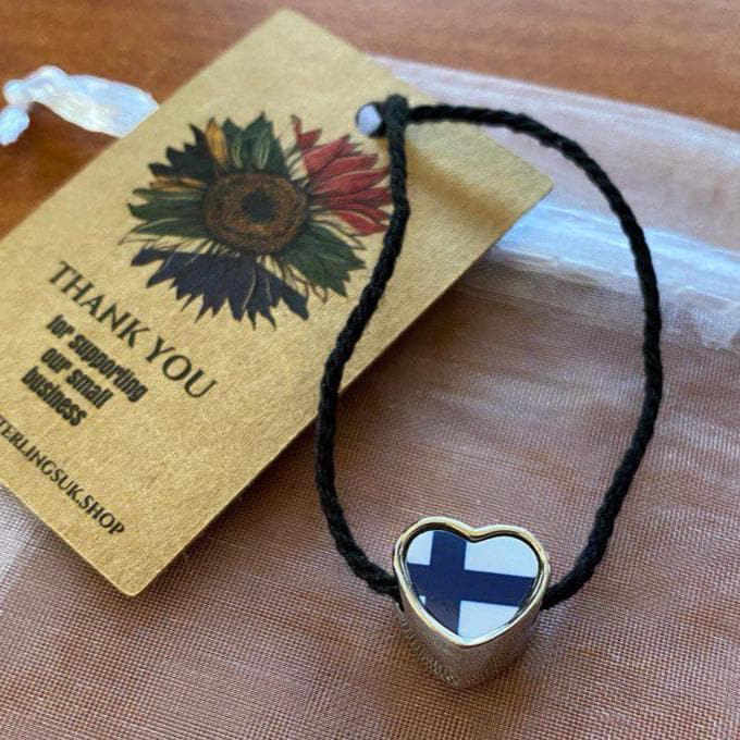 Personalised hand printed Flags of the World bracelet heart stainless steel charm bead Add on bead. Large hole bead Anniversary gift for her