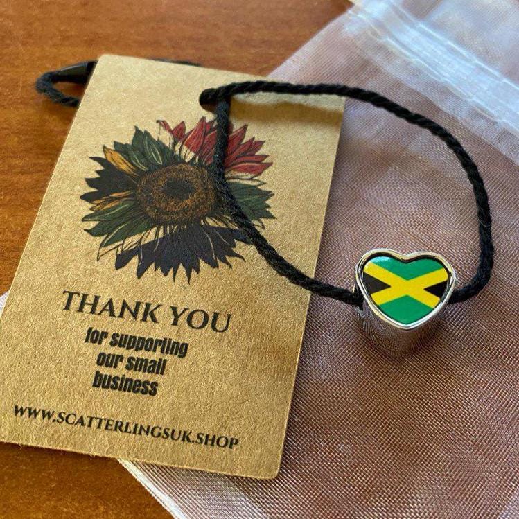 Personalised hand printed Flags of the World bracelet heart stainless steel charm bead Add on bead. Large hole bead Anniversary gift for her