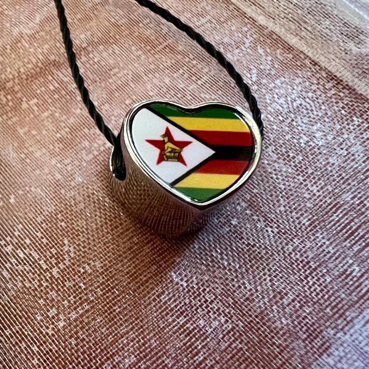 Zimbabwe Zimbabwean flag heart shaped bracelet stainless steel charm bead Personalised charm Add on Large hole Valentine’s gift for mum mom