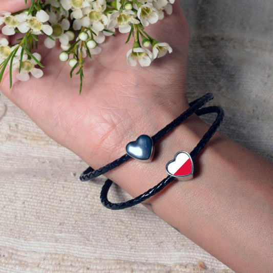 Polish Poland heart shaped bracelet stainless steel charm bead. Personalised Charm bead Large hole Add on bead charm. Valentine’s gift.