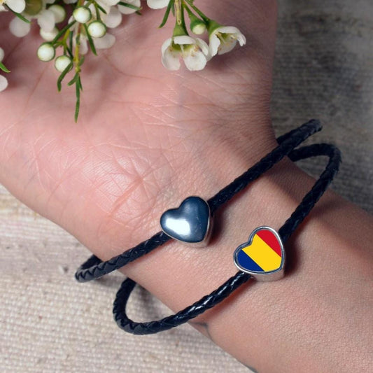 Romania Romanian flag heart shaped bracelet stainless steel charm bead Personalised Add on charm Large hole bead Valentine gift for mom mum