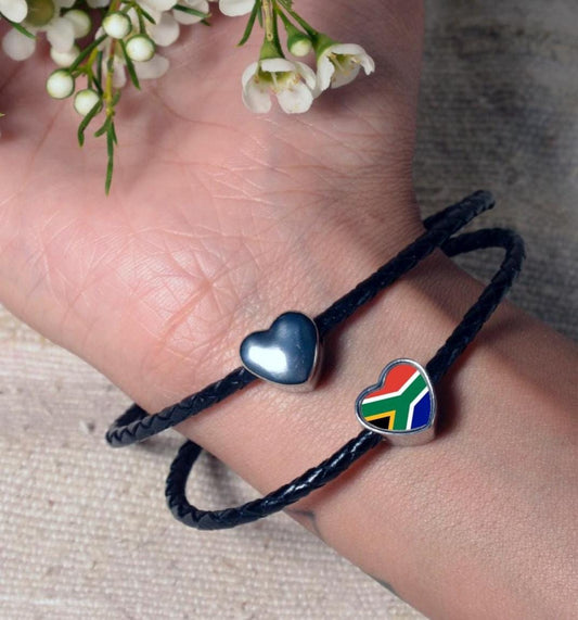South Africa Flag heart shaped bracelet stainless steel charm bead Christmas Birthday Valentine Day gift Personalised South African charm