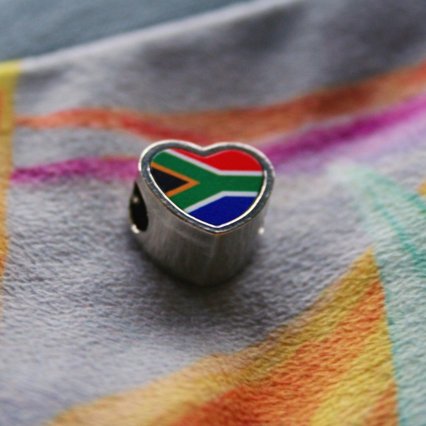 South Africa Flag heart shaped bracelet stainless steel charm bead Christmas Birthday Valentine Day gift Personalised Large hole add on bead