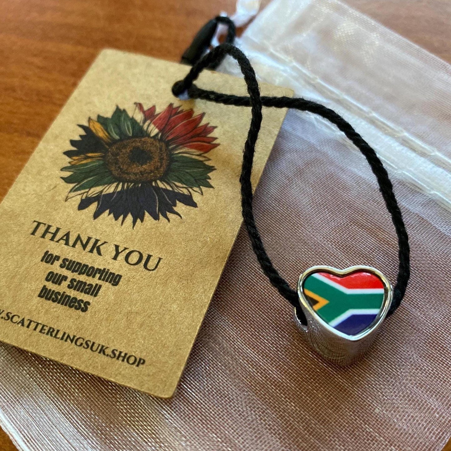 South Africa Flag heart shaped bracelet stainless steel charm bead Christmas Birthday Valentine Day gift Personalised Large hole add on bead