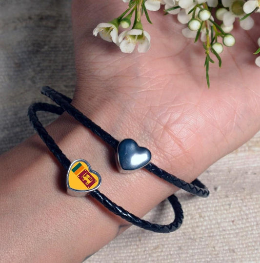 Sri Lanka Sri Lankan flag heart shaped bracelet stainless steel charm bead Personalised Add on Large hole bead Valentine’s gift for mom mum