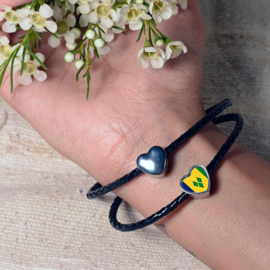 Saint Vincent and the Grenadines Flag heart shaped bracelet stainless steel charm bead Charm Add on charm Large hole bead Valentine’s gift