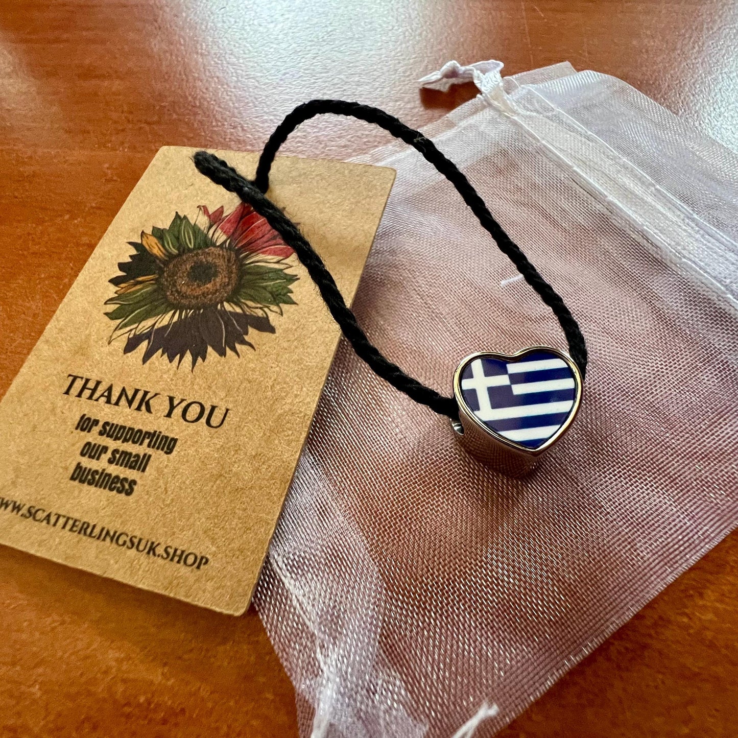 Greece Greek Flag heart bracelet stainless steel charm bead Personalised add on Large hole bead Valentine’s gift for mom mum CHARM ONLY